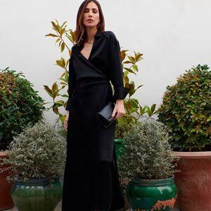 Massimo Dutti Maxi Wrap Black Satin Shirt Dress Size XS New With Tags